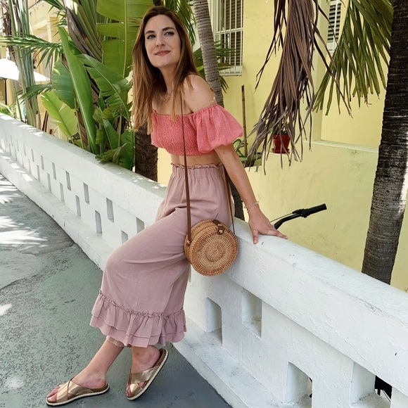 ♥️ 1 LEFT! High-Waist Linen Pink Boho Pants - Picture 2 of 8